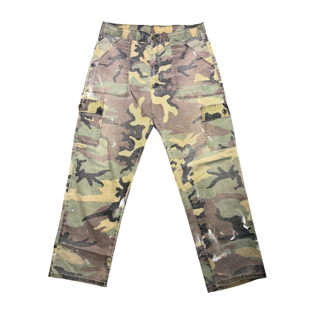 Vintage OG107 Style Camo Cargo Pants Paint Splatter 35x30 Straight Leg